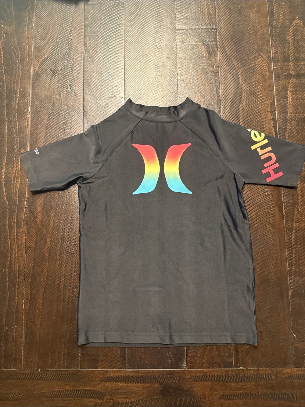 Hurley Black Kids' Rash Guard with Rainbow Logo